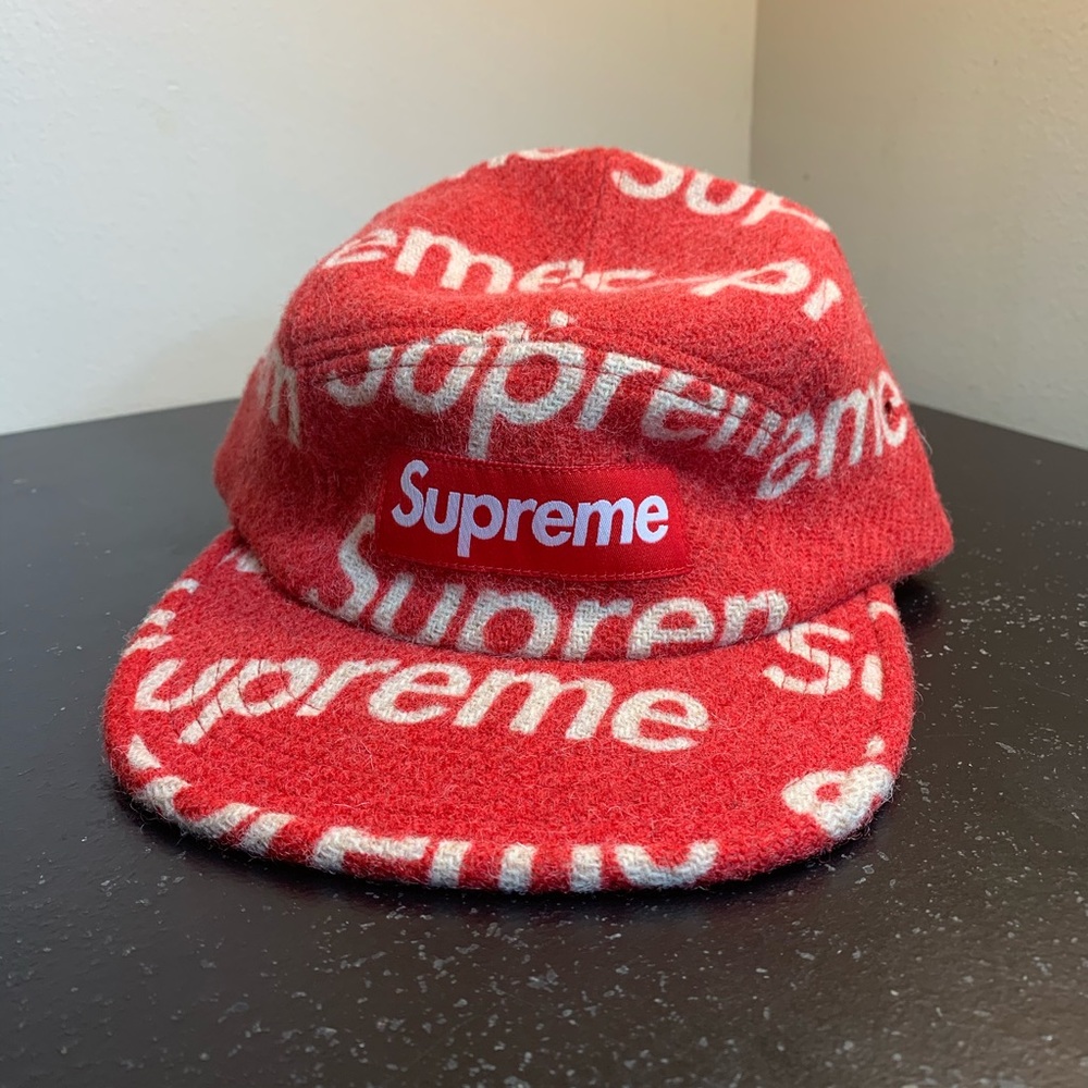 supreme harris tweed camp cap red